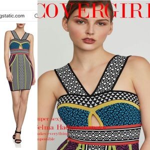 BCBG MaxAzria Multicolor Stretch Bodycon Bandage Mini Dress with Cutout